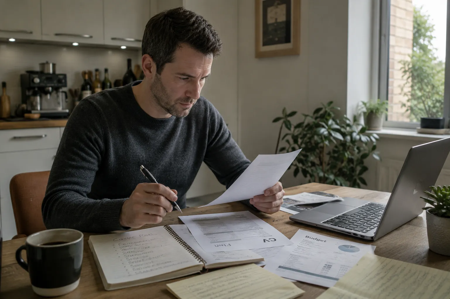 professional writing down reasons for job dissatisfaction in notebook UK workspace