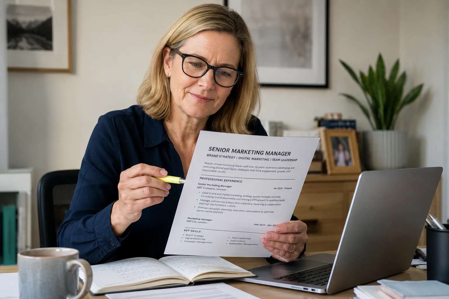 professional reviewing clear CV headline with specific skills UK workspace