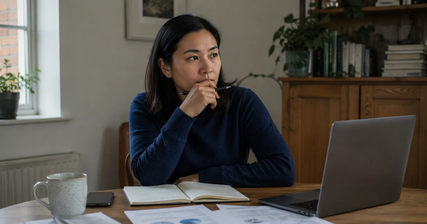 Professional reviewing notes and thinking carefully about what to carry forward and what to rebuild in a career change