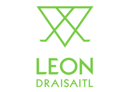 Grünes minimalistisches Logo mit abstrahiertem Dreieck und Linien über dem Namen Leon Draisaitl.