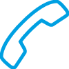 Blue icon of a telephone handset with signal waves indicating a call or contact.