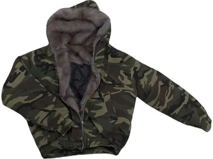 Flee GFN Camo Hooded Dark Faux Fur Jacket