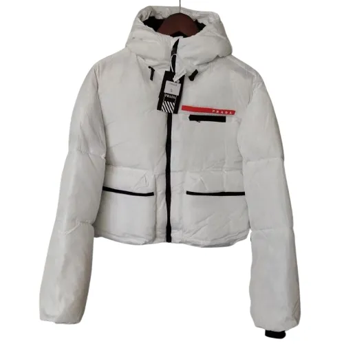 Prada Cropped Puffer Down Jacket White