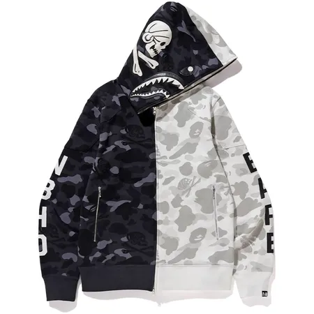BAPE x Neighborhood Split Camo Shark Full Zip Hoodie