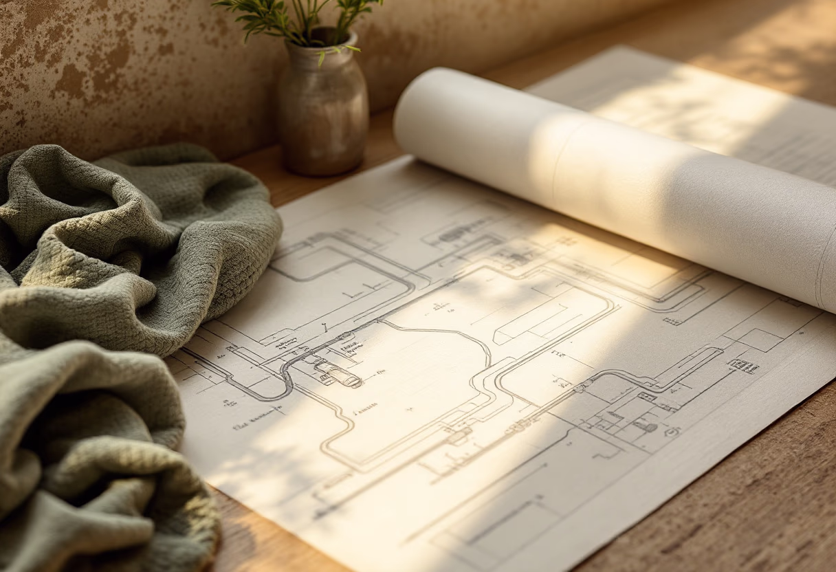 [background image] image of plumbing blueprints (for a plumbing service)