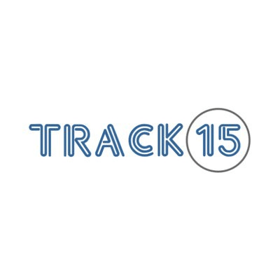 Text 'TRACK' in blue stylized letters followed by '15' inside a gray circle on a white background.