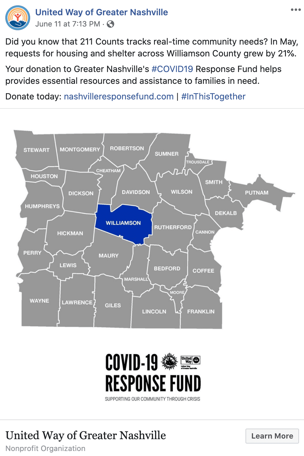 facebook fundraising appeal example with statement of need and map