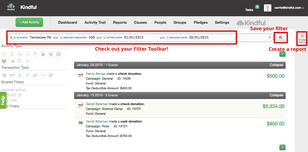 Filtering in Kindful