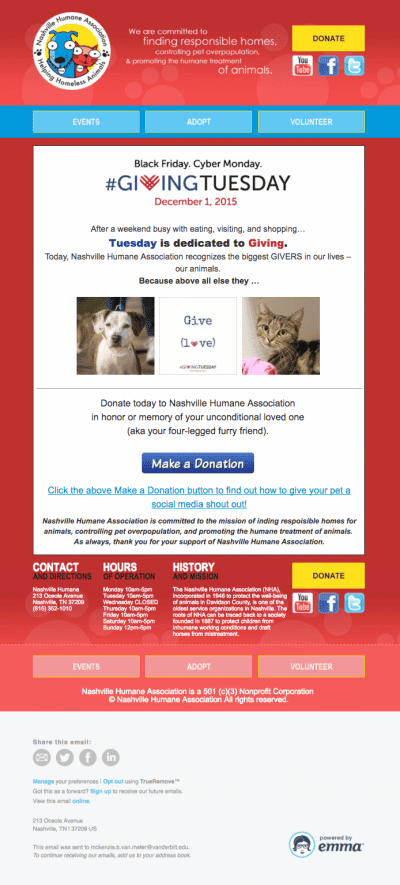 Nashville Humane Association GivingTuesday Email