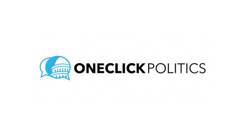 OneClickPolitics logo with a blue Capitol dome inside a speech bubble.