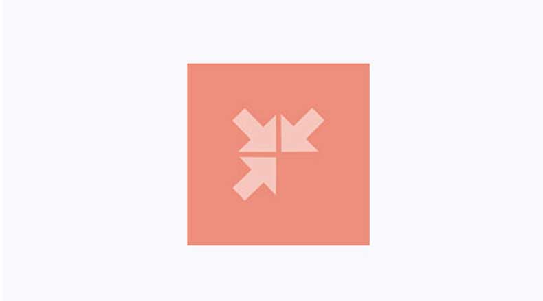 Three pale arrows inside a coral square pointing toward the square's center.