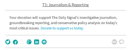 Text about supporting The Daily Signal's investigative journalism and conservative policy analysis with donation link.
