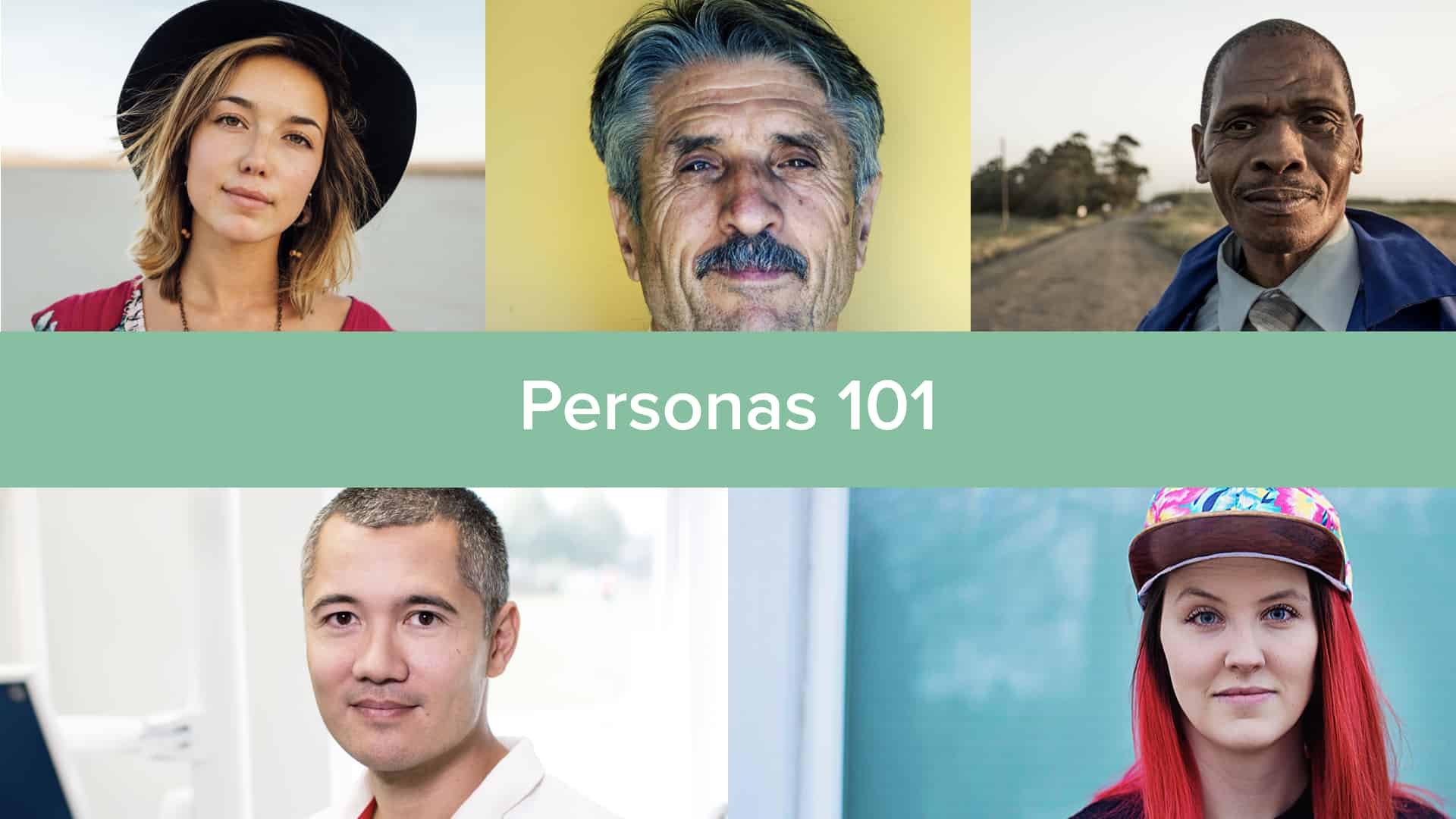 Collage of diverse adults with text Persones 101 across the center on a green banner.