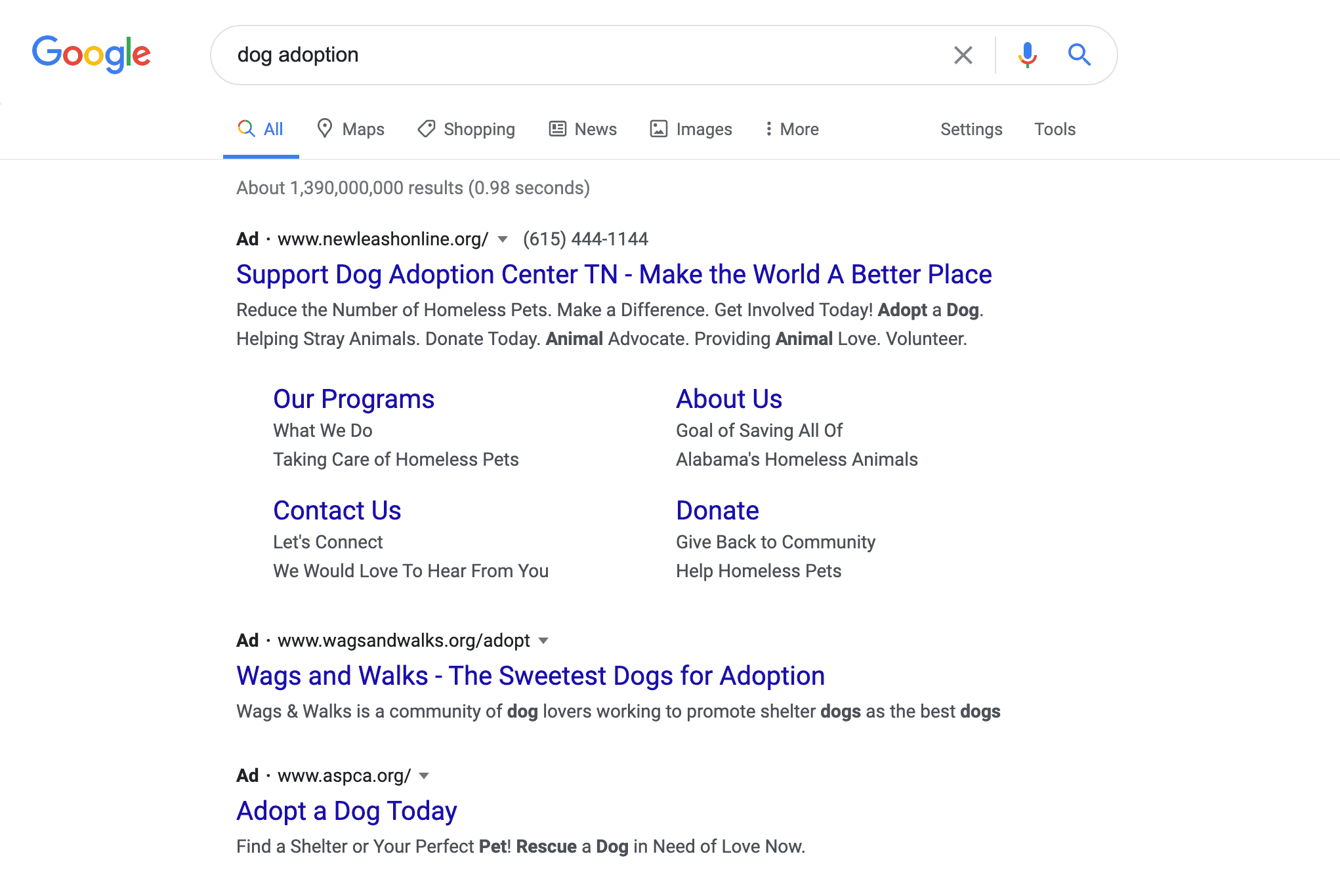 example of google ad grant for nonprofits