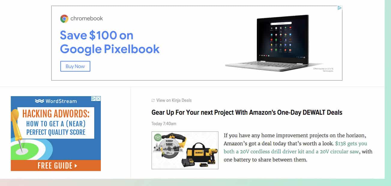 Ad for Google Pixelbook saving 00 with image of a silver laptop and Chromebook logo.