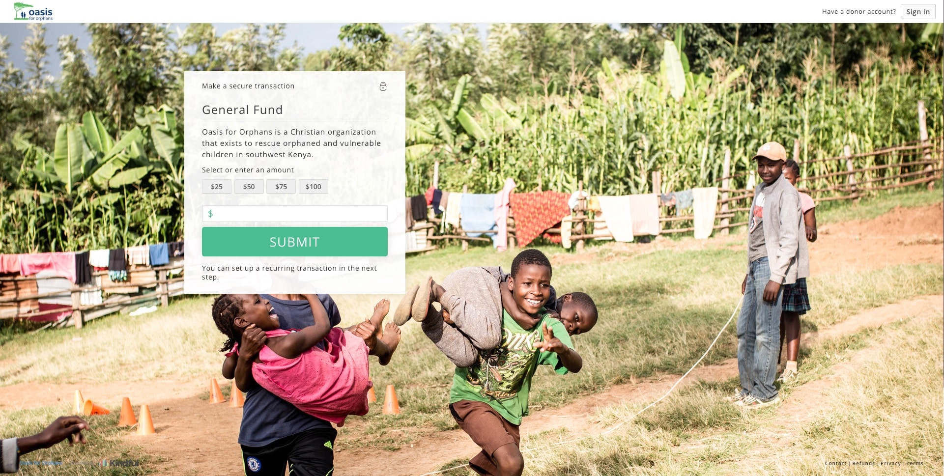 oasis for orphan kindful donation page