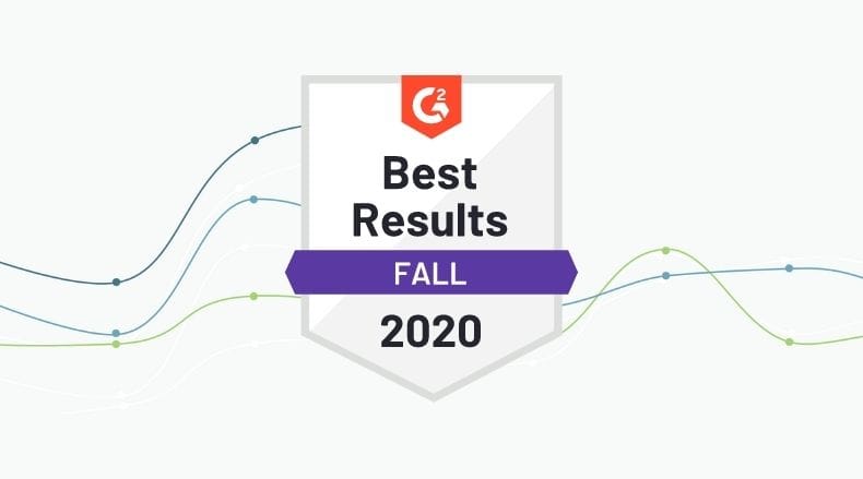 G2 Best Results Fall 2020 badge with abstract lines in background.