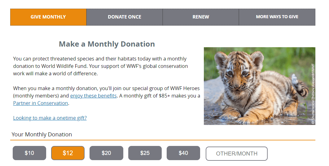 WWF monthly giving program information page