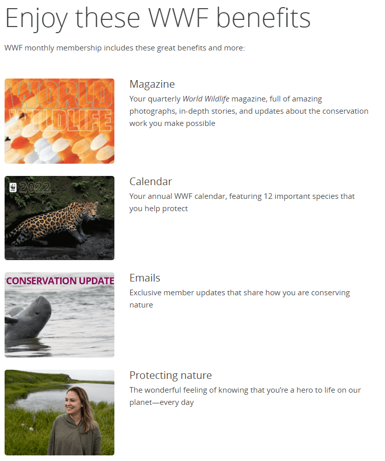 WWF monthly giving program benefits