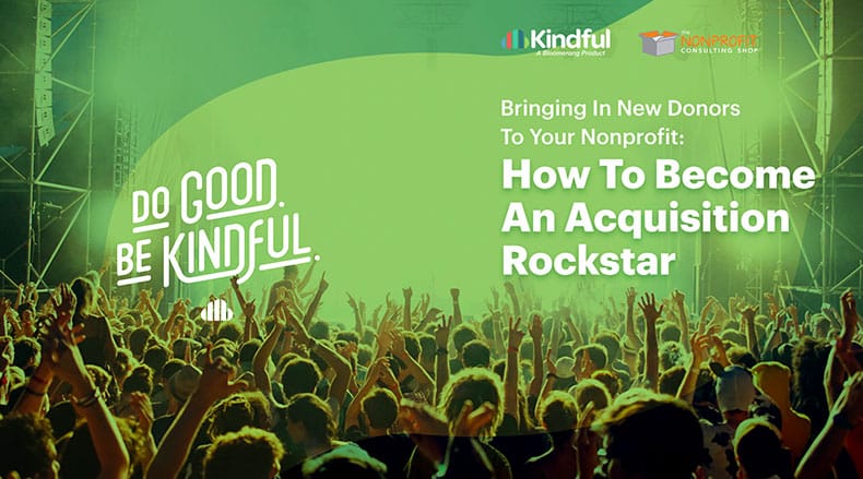Crowd at a concert with text about becoming a nonprofit donor acquisition rockstar.