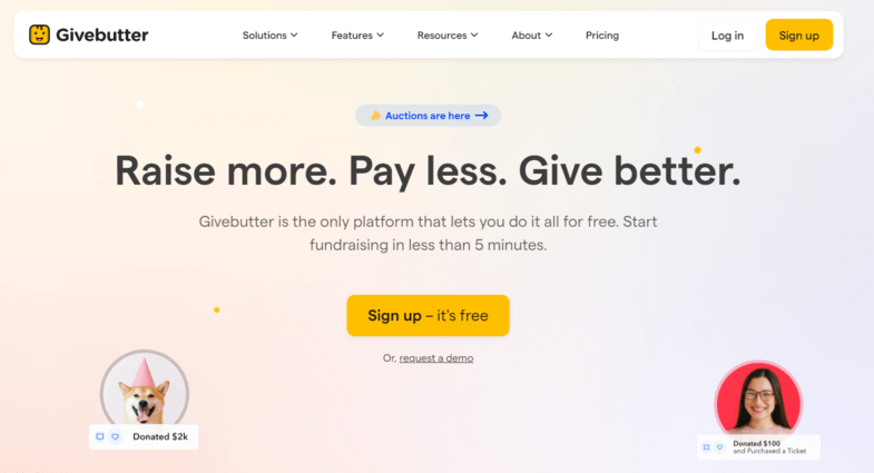 This image shows Givebutter’s homepage.
