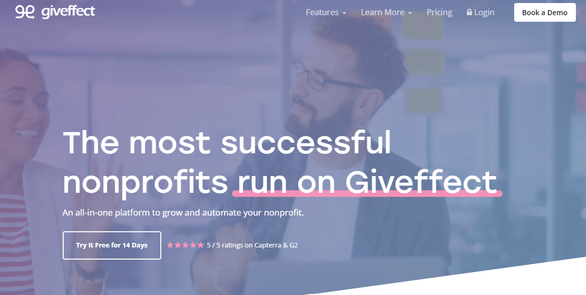 Homepage for Giveffect, a nonprofit CRM