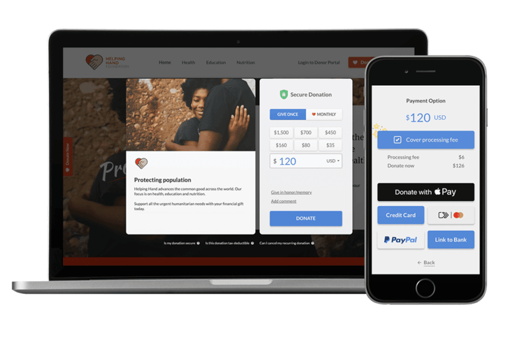 This image shows an example of Fundraise Up’s fundraising software in action.