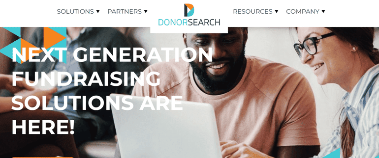 This is a screenshot of the DonorSearch homepage.