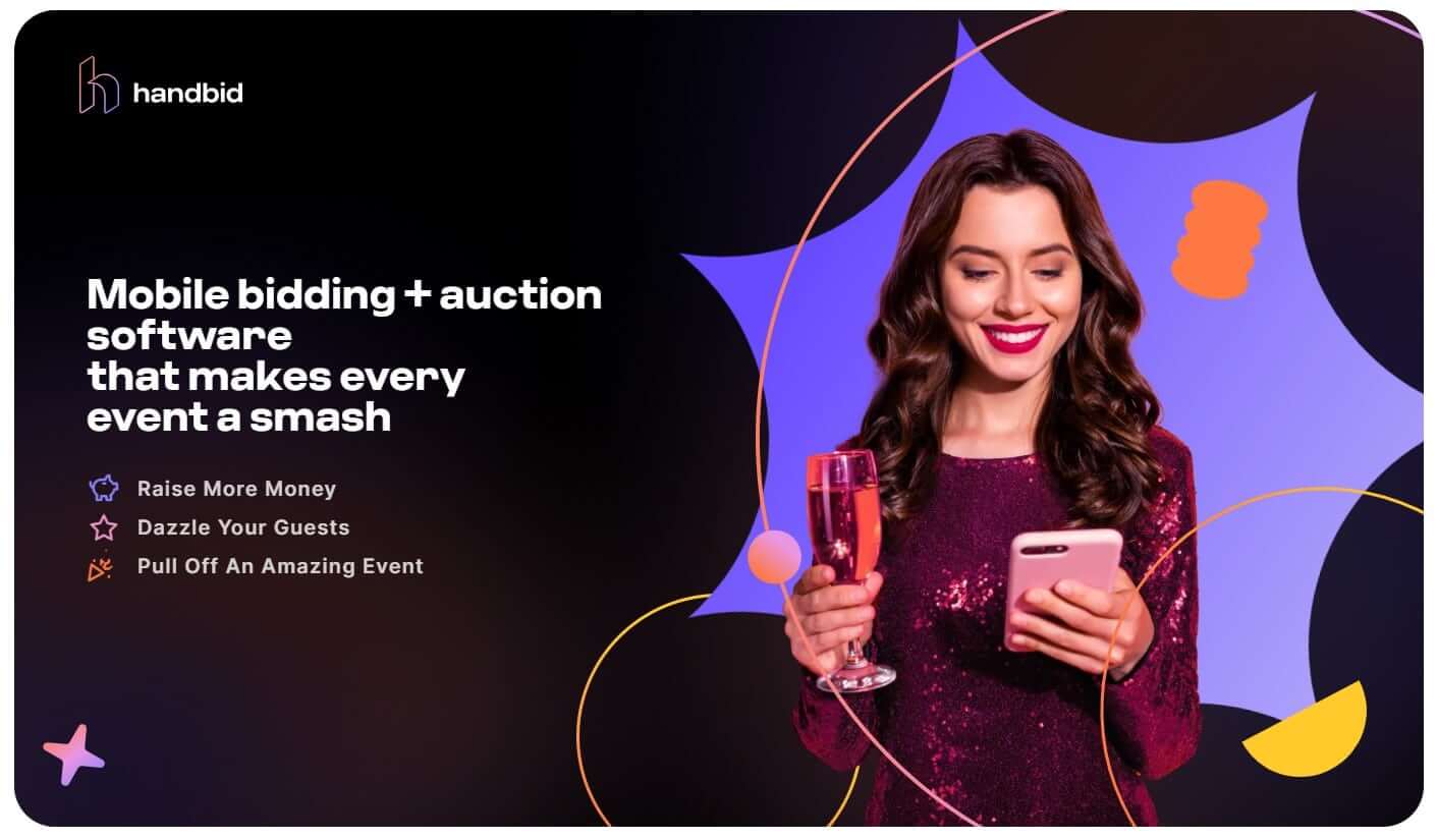 Homepage for Handbid, a silent auction platform