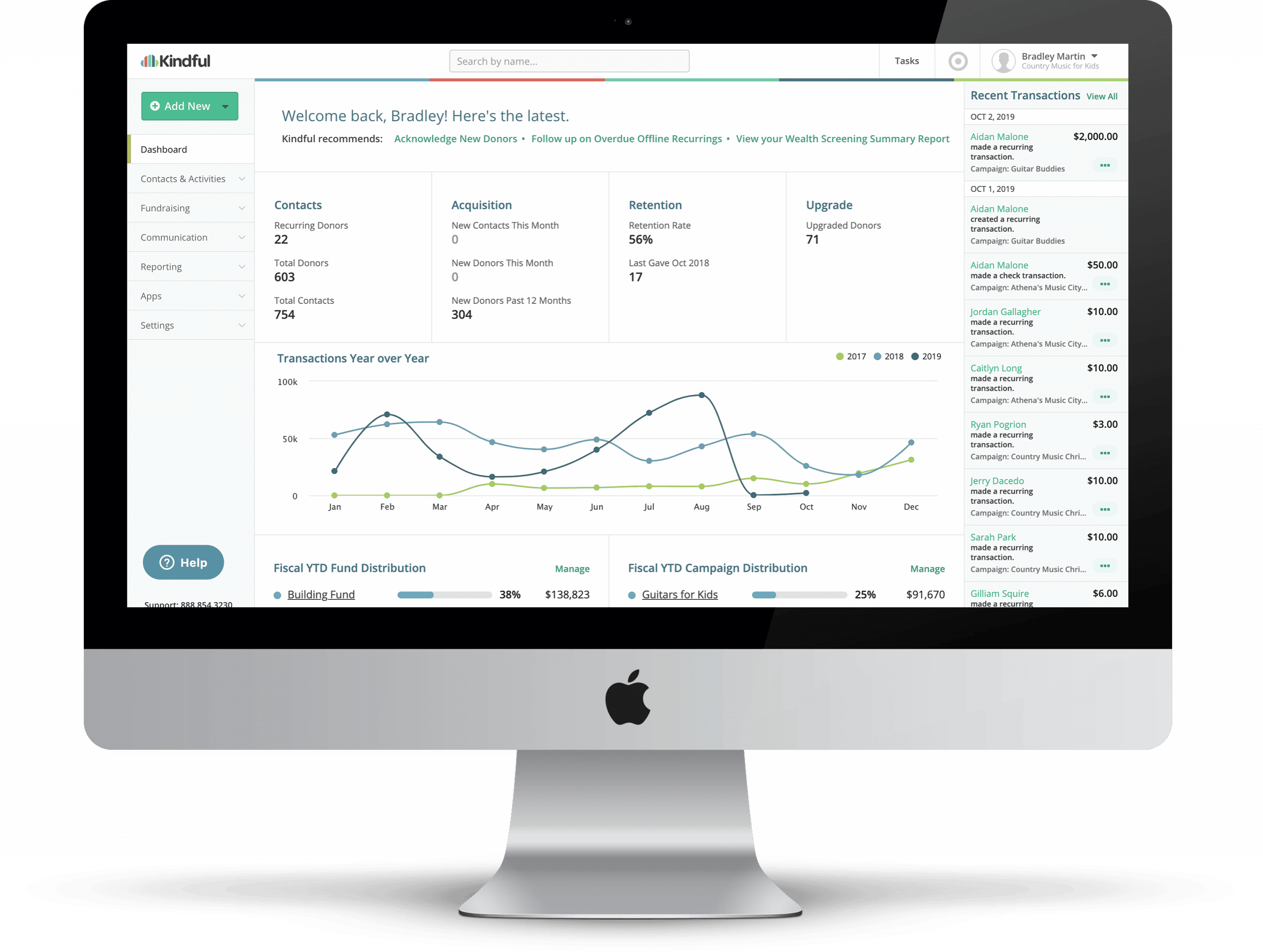 Product image of Kindful CRM dashboard