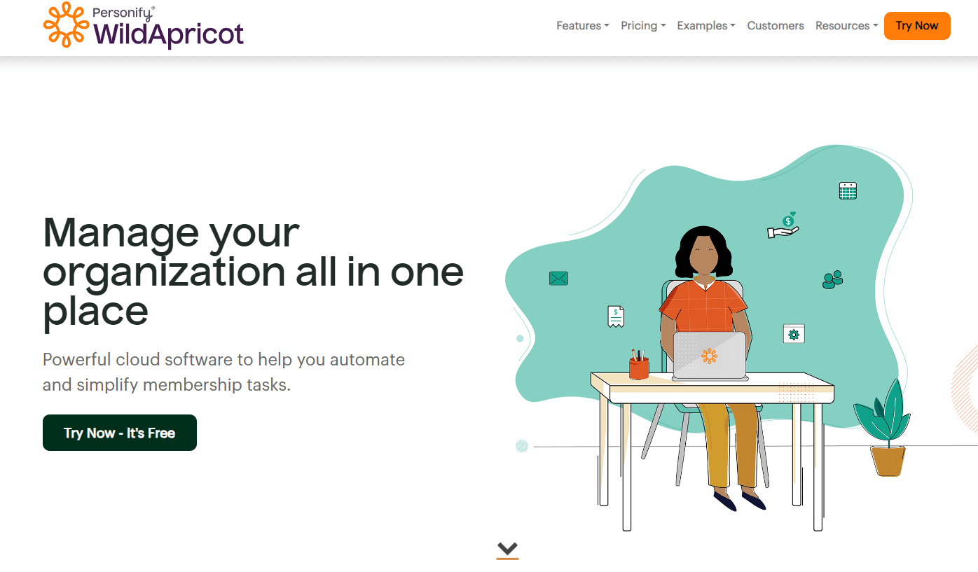 Screenshot of the Wild Apricot homepage, a membership management software for nonprofits