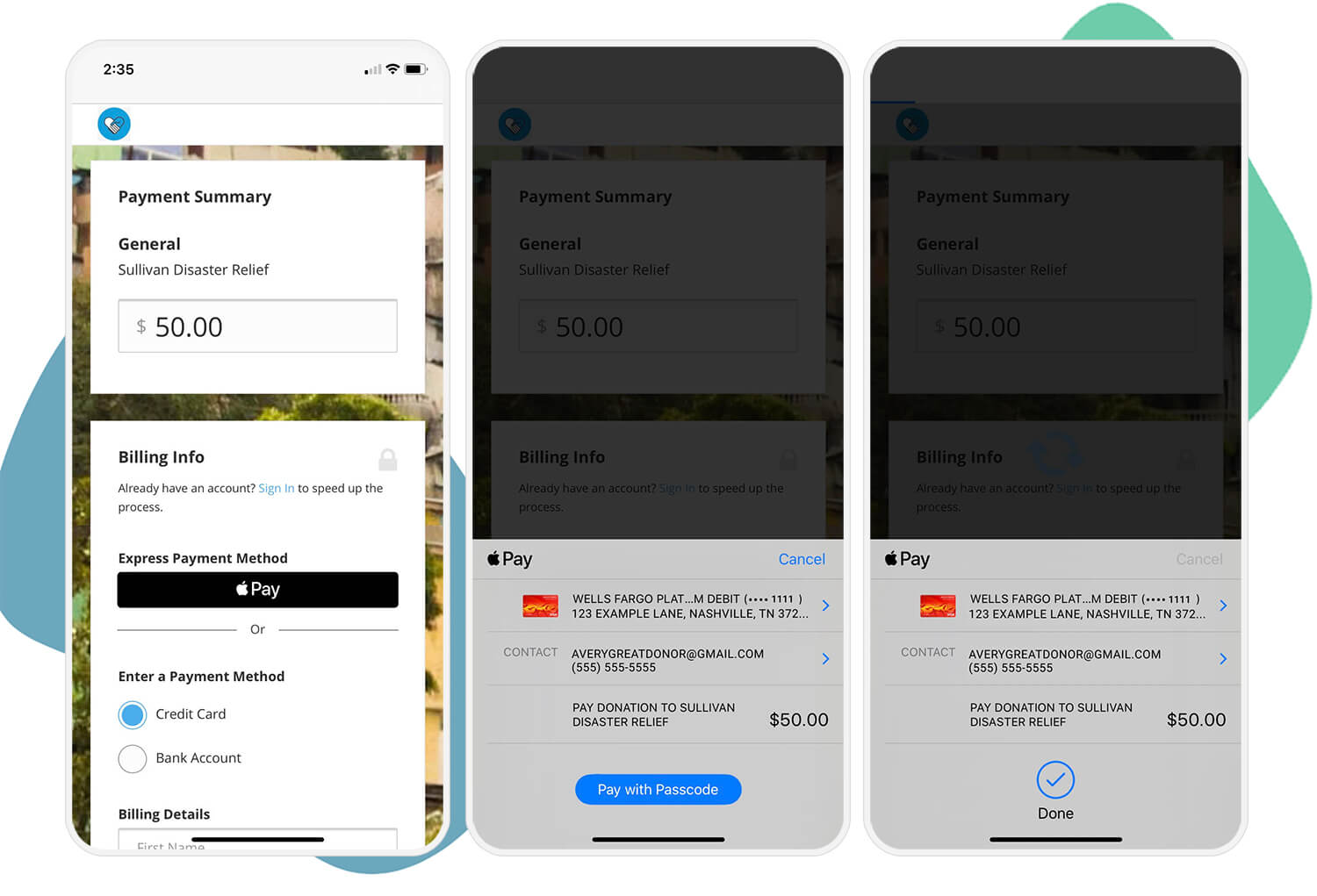 The user interface for Bloomerang Payments (a best-in-class nonprofit payment processor)