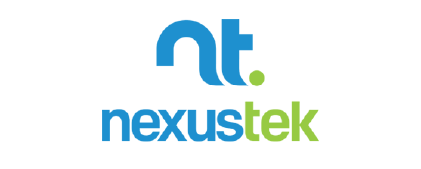 Nexustek company logo with blue and green stylized text and icon.