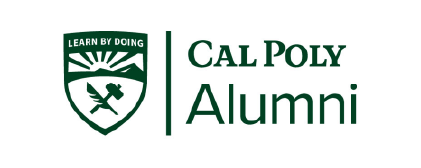 Cal Poly Alumni logo featuring a shield with the phrase Learn by Doing and an image of a tree and a hammer.