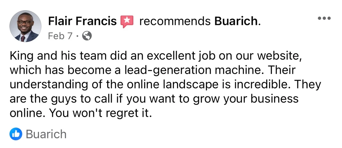 Client website screenshot by Buarich Northern Virginia