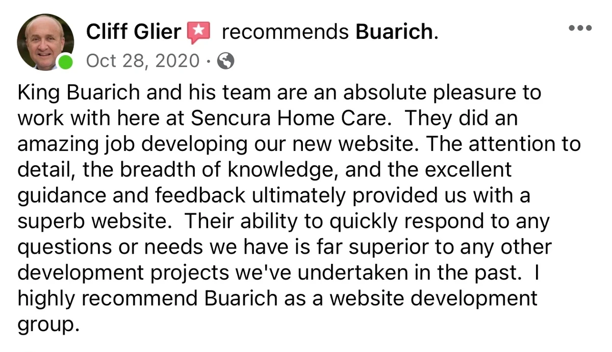 Positive review of Northern Virginia web design agency