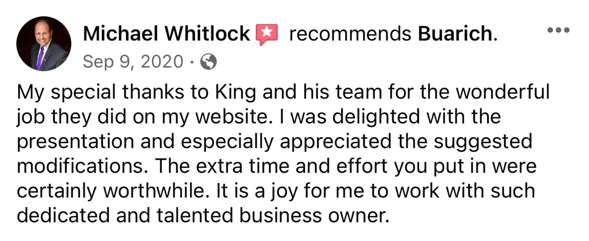 Happy client review of Buarich digital services