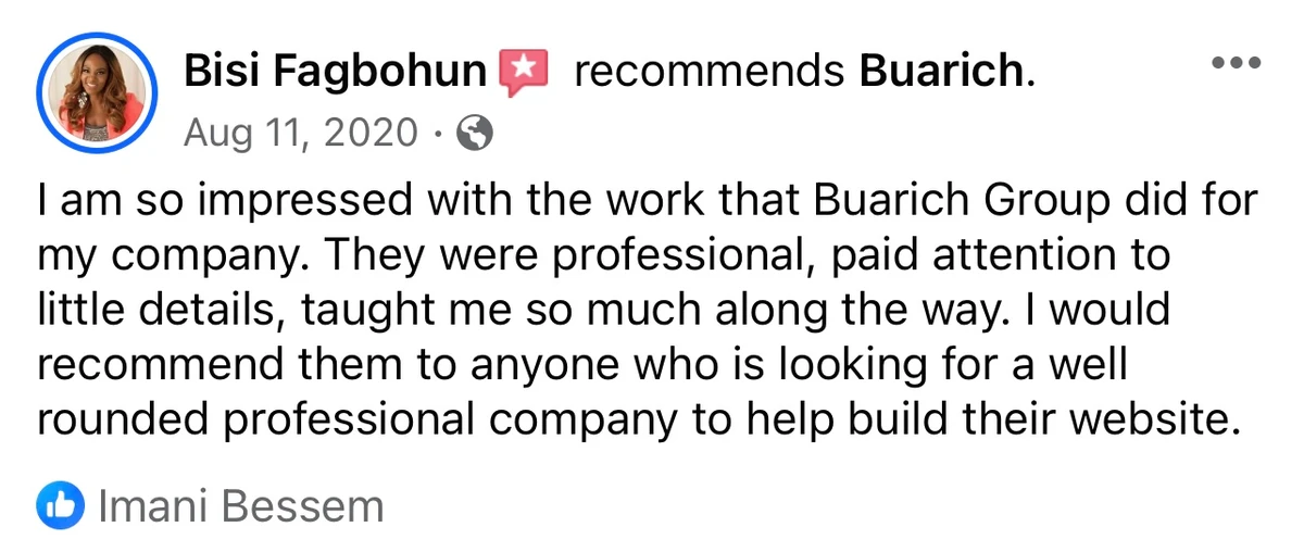 Business owner review of Buarich web development