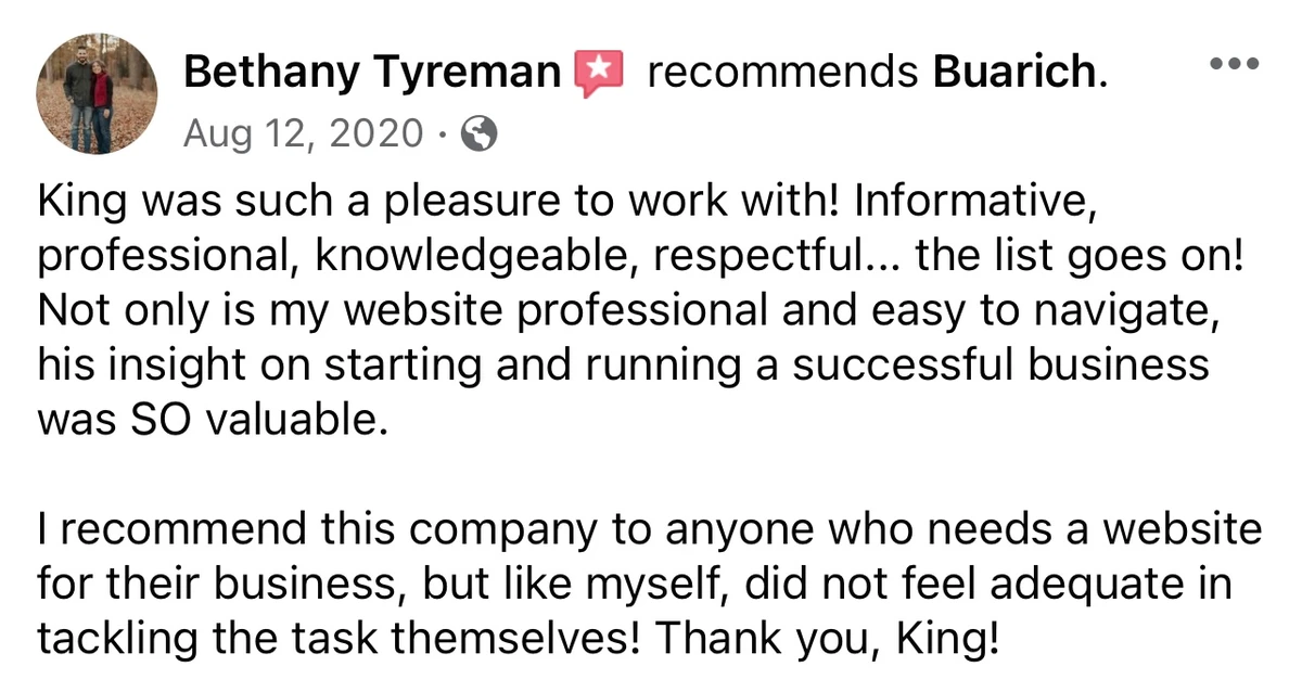 Buarich client review for lead generation website