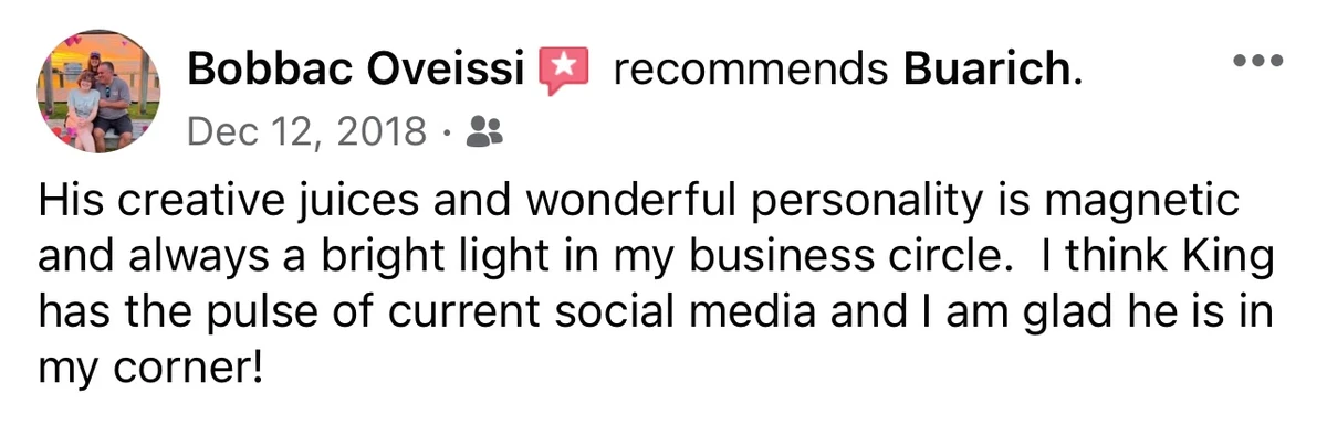 Satisfied client review of Buarich business website