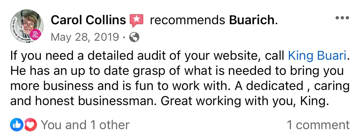 Google review of Buarich digital growth services