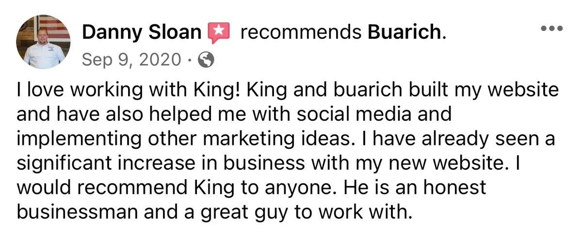 Five star review of Buarich web design agency