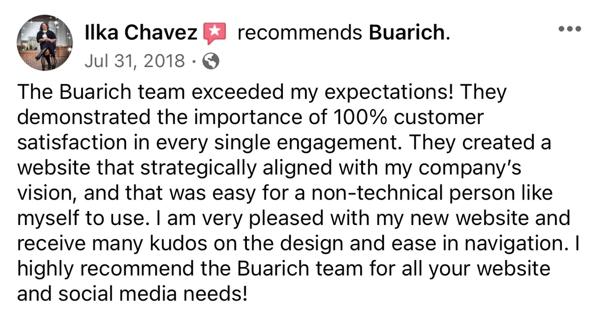 Client feedback for Buarich website design Northern Virginia