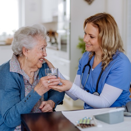 Patient drinking water.