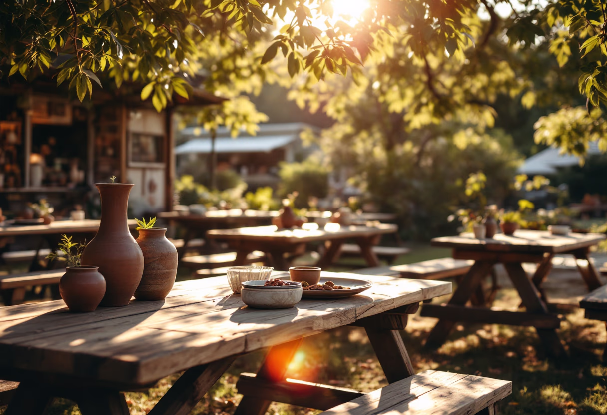[background image] image of an outdoor eating area (for a food truck)