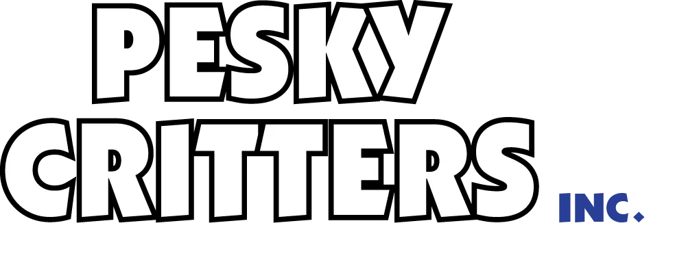 Logo with bold white text reading 'PESKY CRITTERS' and smaller blue text 'INC.' on a black background.