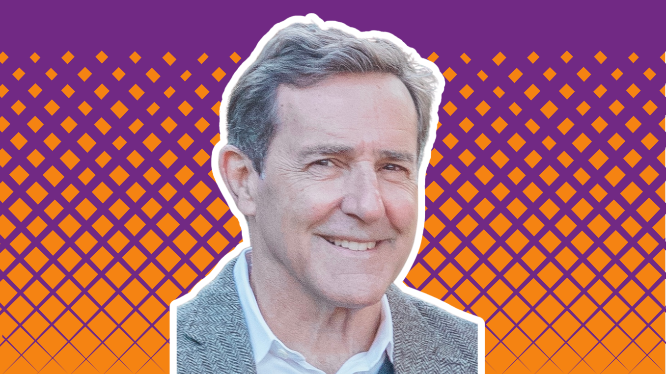 Headshot of Browning, the cofounder of WeWa Life in white shirt and tweed jacket.