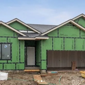 |Flourtown, PA - Dec. 9, 2020: Construction on a house with ZIP System wall sheathing which has integrated structural, water and air management layers.