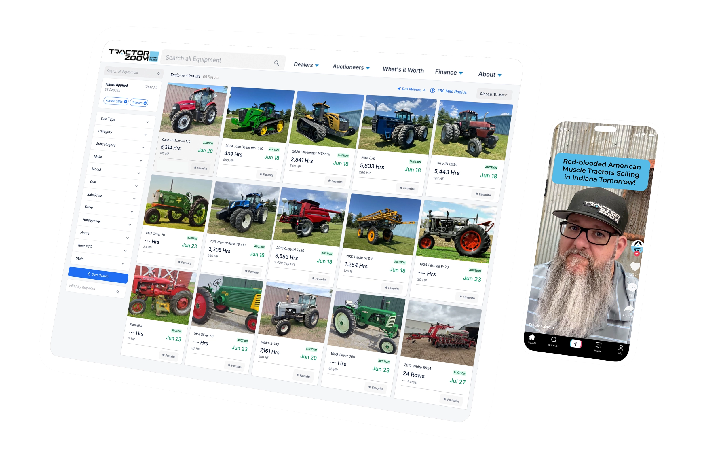 tractor zoom marketplace listings screenshot