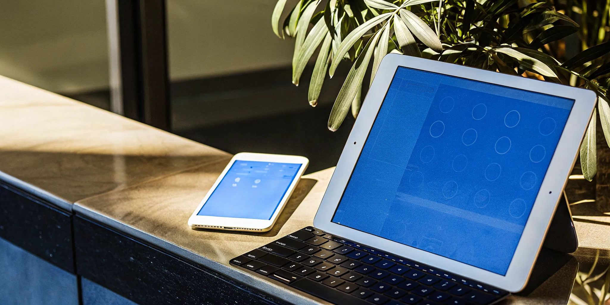 A tablet and smartphone on a desk showing the best AI leadership coach apps.